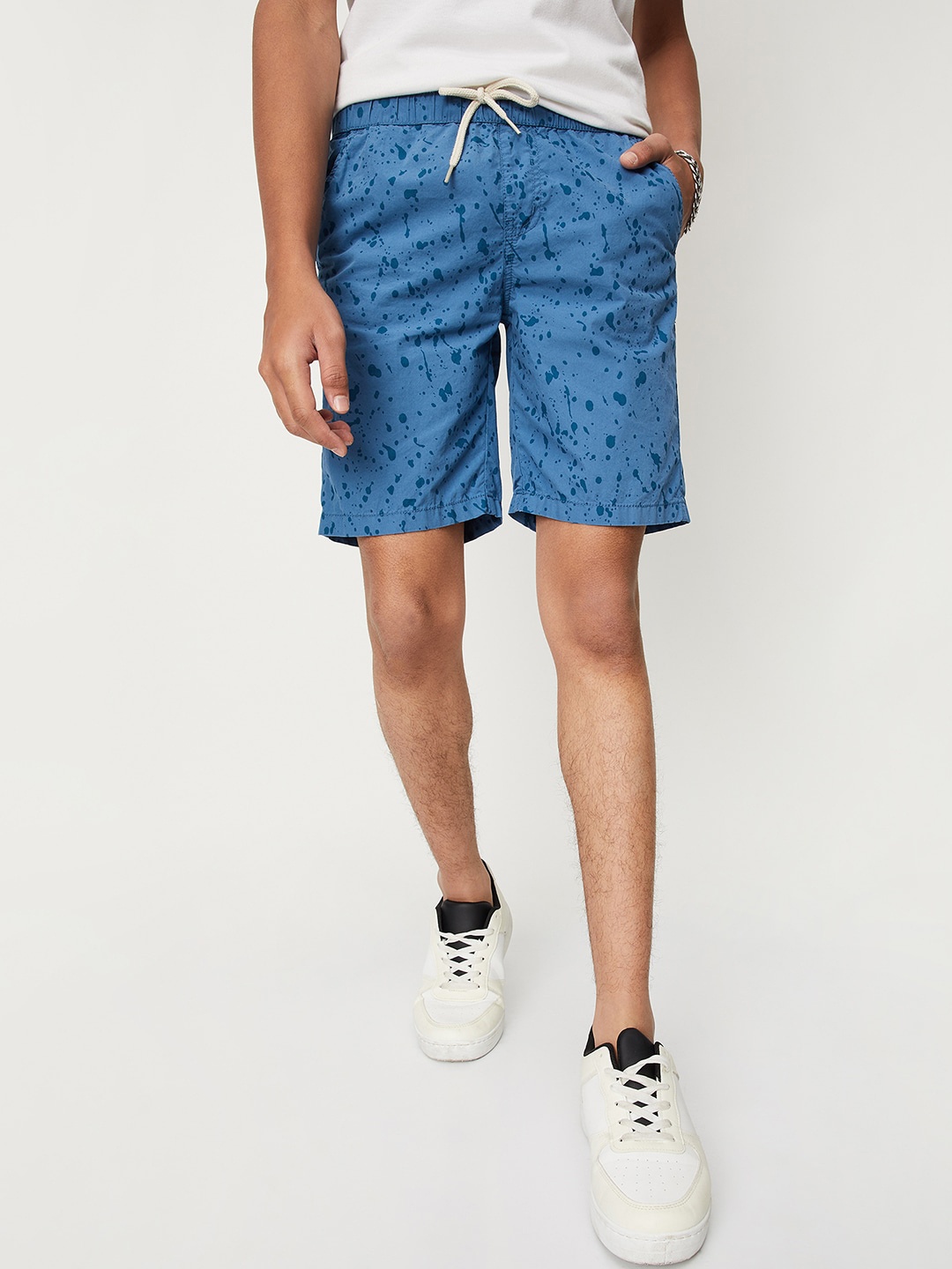 

max Boys Blue Printed Mid-Rise Pure Cotton Shorts
