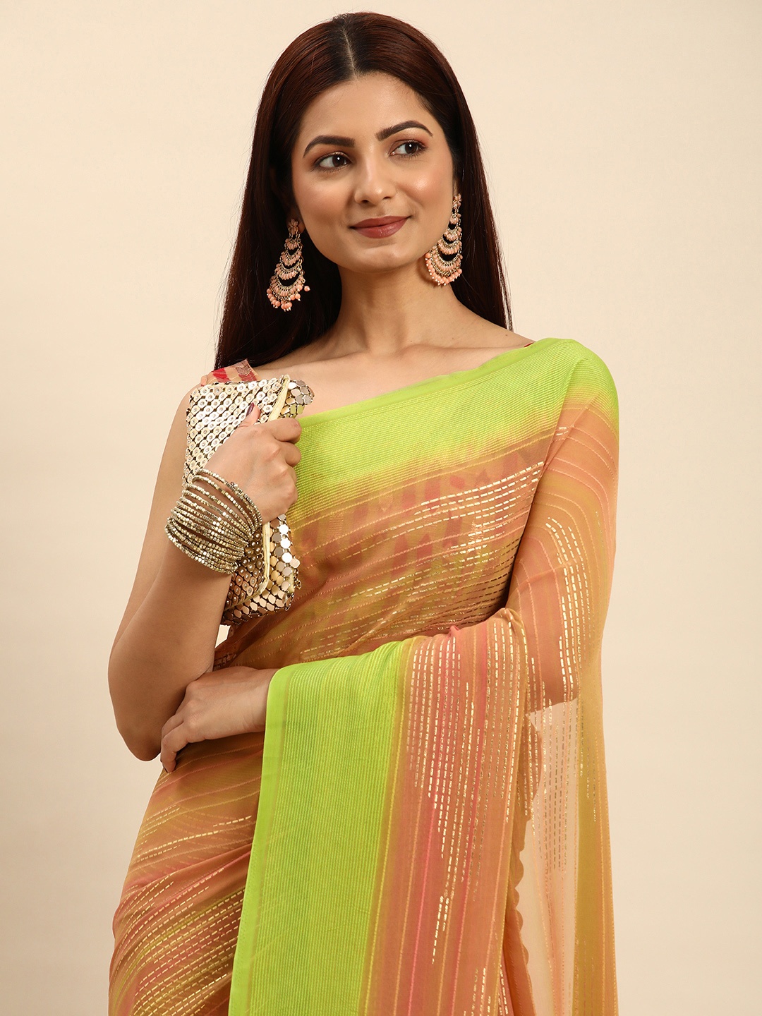

Mitera Printed Pure Georgette Saree, Green