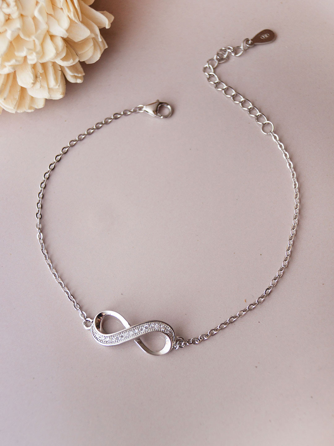 

MANNASH Women Sterling Silver Cubic Zirconia Rhodium-Plated Link Bracelet