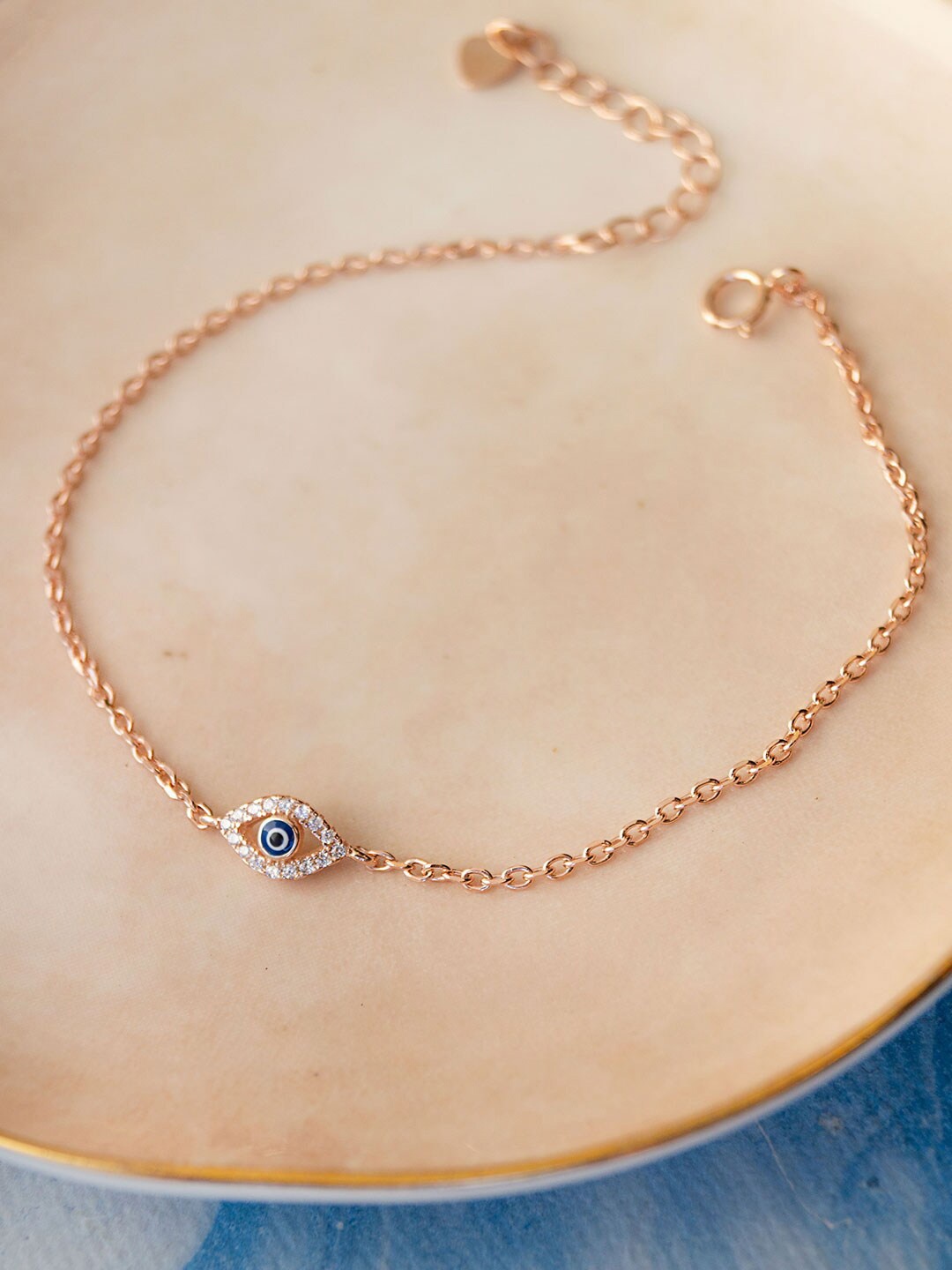 

MANNASH Women Sterling Silver Cubic Zirconia Rose Gold-Plated Link Bracelet
