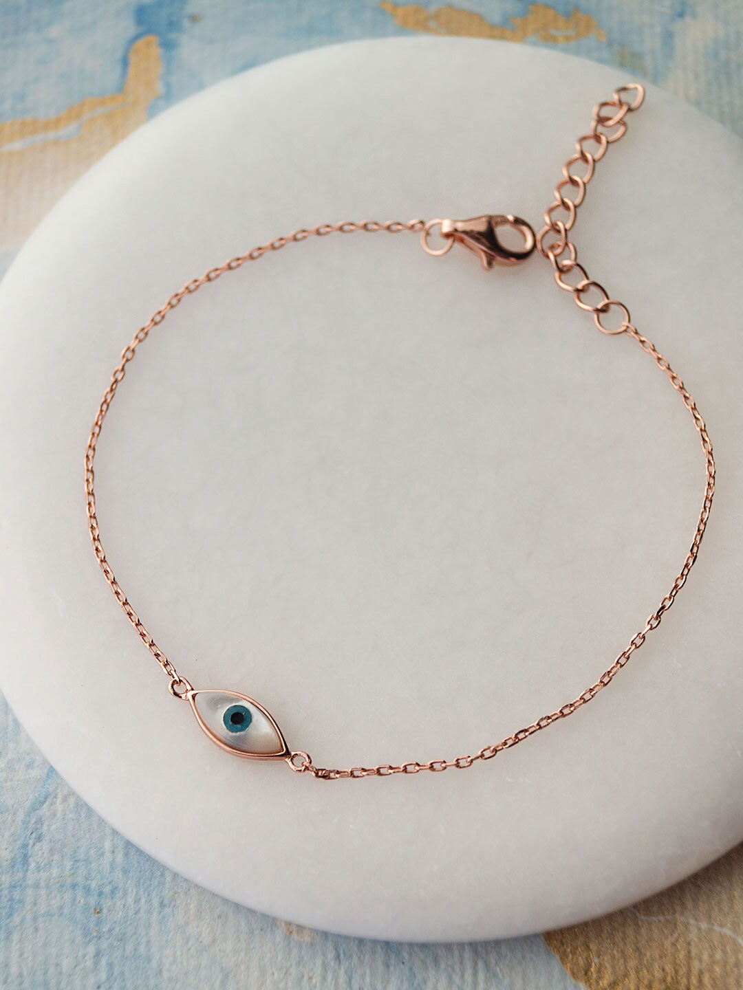 

MANNASH Women Sterling Silver Evil Eye Rose Gold-Plated Link Bracelet