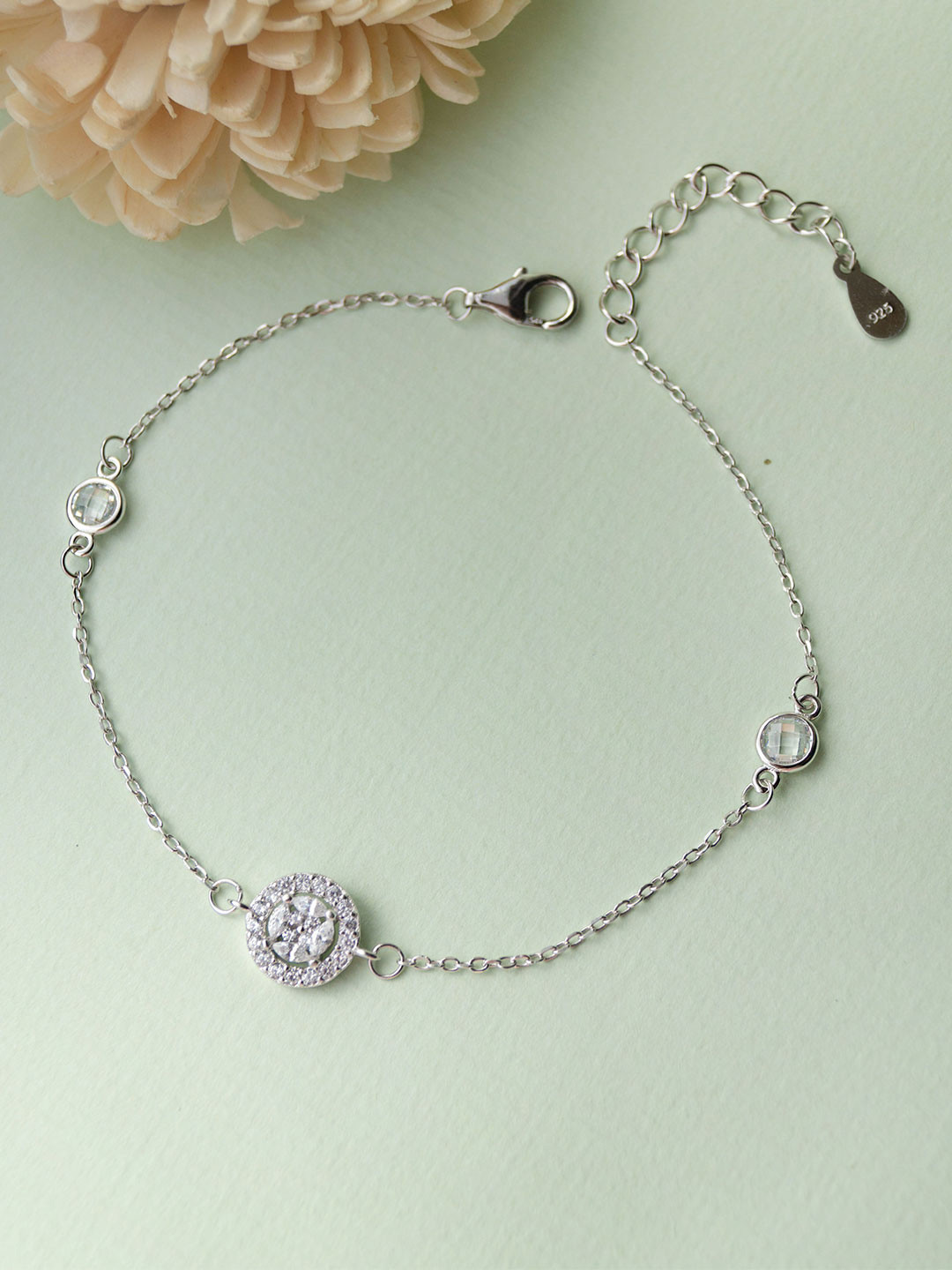 

MANNASH Women Sterling Silver Cubic Zirconia Rhodium-Plated Link Bracelet