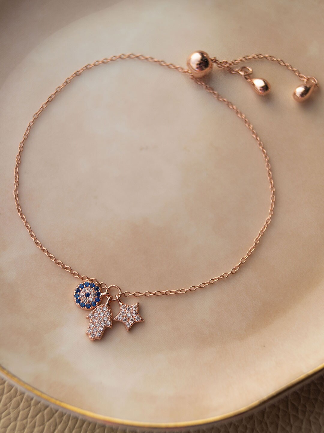 

MANNASH Women Sterling Silver Cubic Zirconia Rose Gold-Plated Wraparound Bracelet