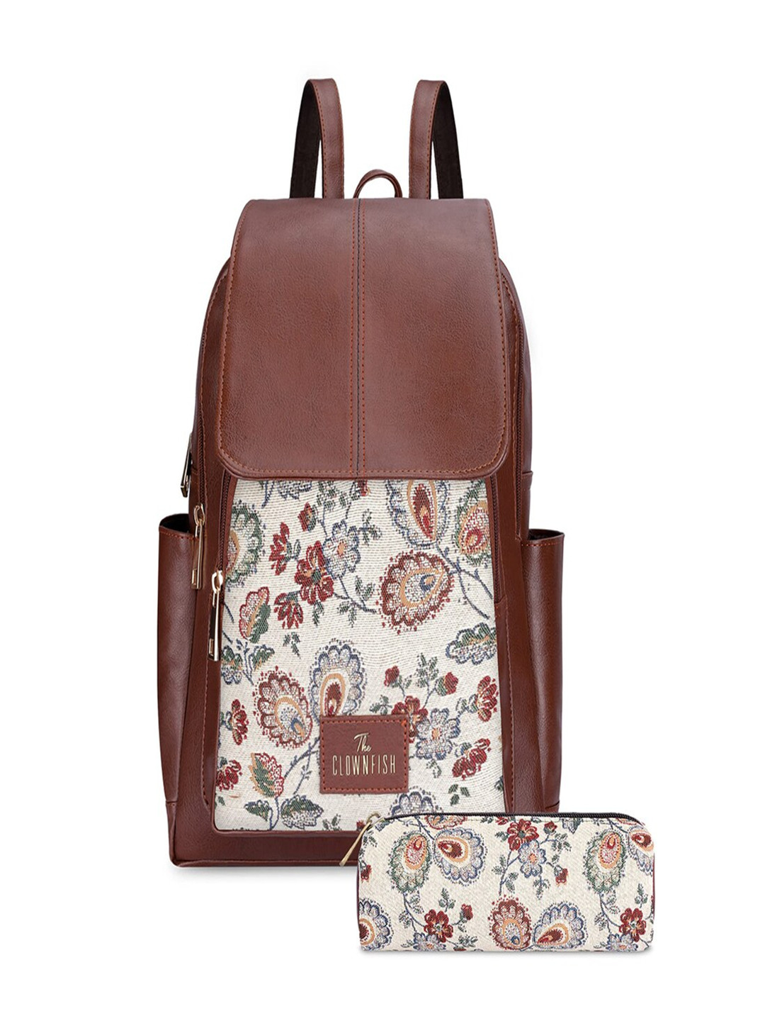 

THE CLOWNFISH Minerva & Expert Women Printed Backpack with Zip Pouch, Coffee brown