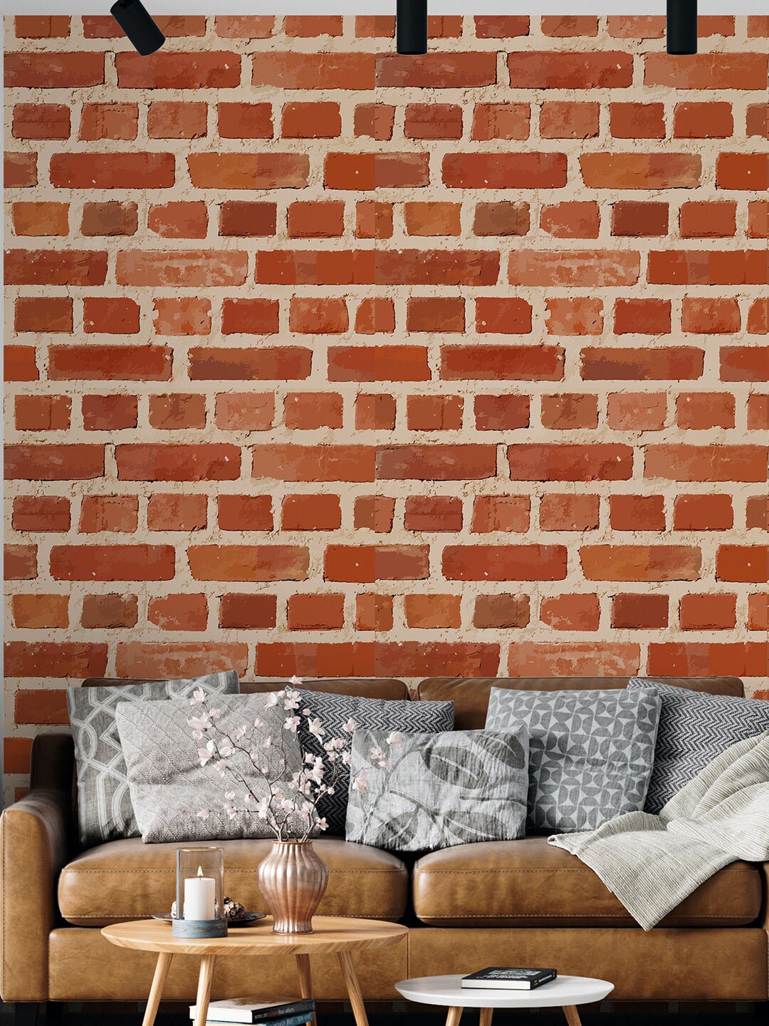 

PAPER PLANE DESIGN Red & Beige Brick Stone Printed Wallpaper