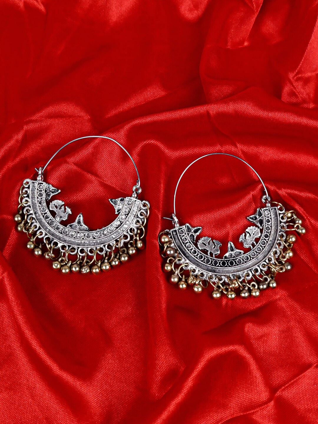 

Krelin Traditional Ethnic Circular Chandbali Hoop Earrings, Silver