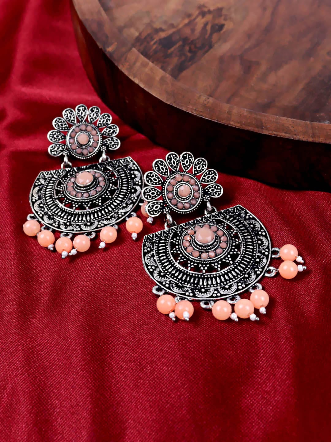 

Krelin Traditional Ethnic Circular Chandbalis Earrings, Peach