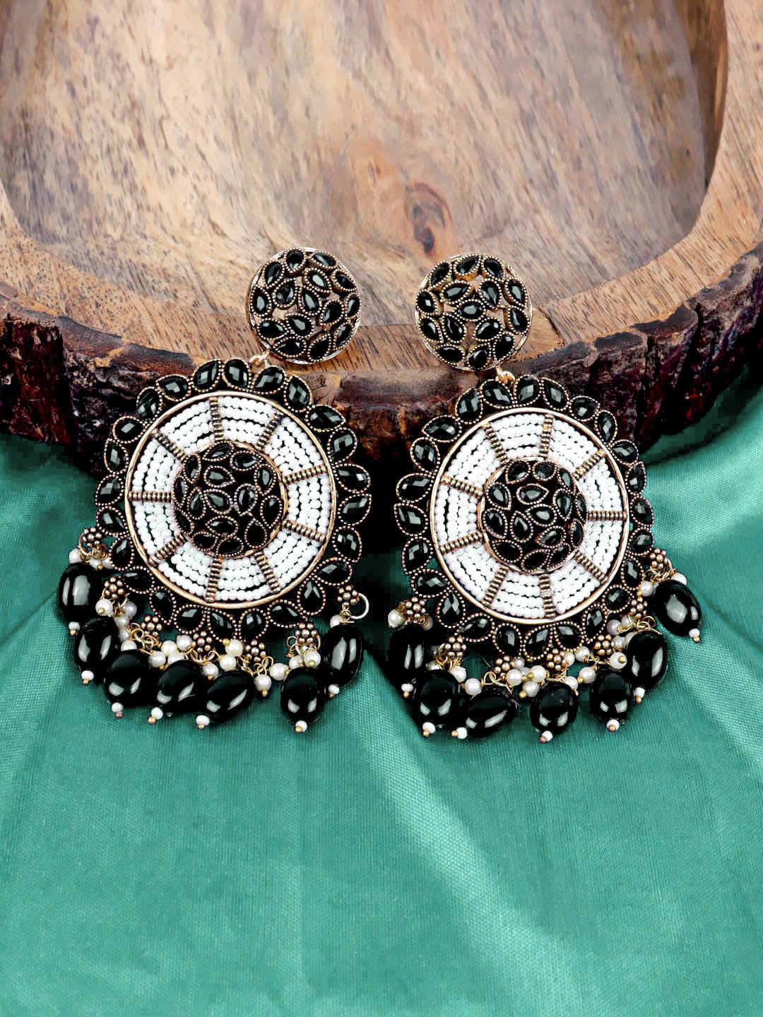 

Krelin Traditional Ethnic Circular Drop Earrings, Black