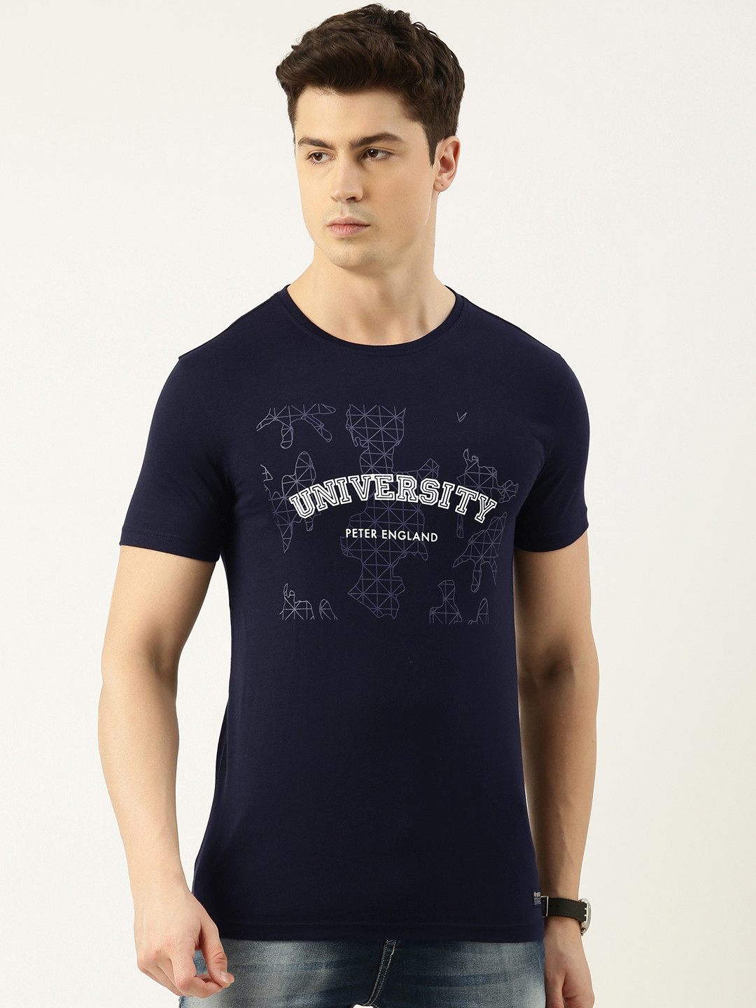 

Peter England Casuals Men Graphic Printed Slim Fit T-shirt, Navy blue
