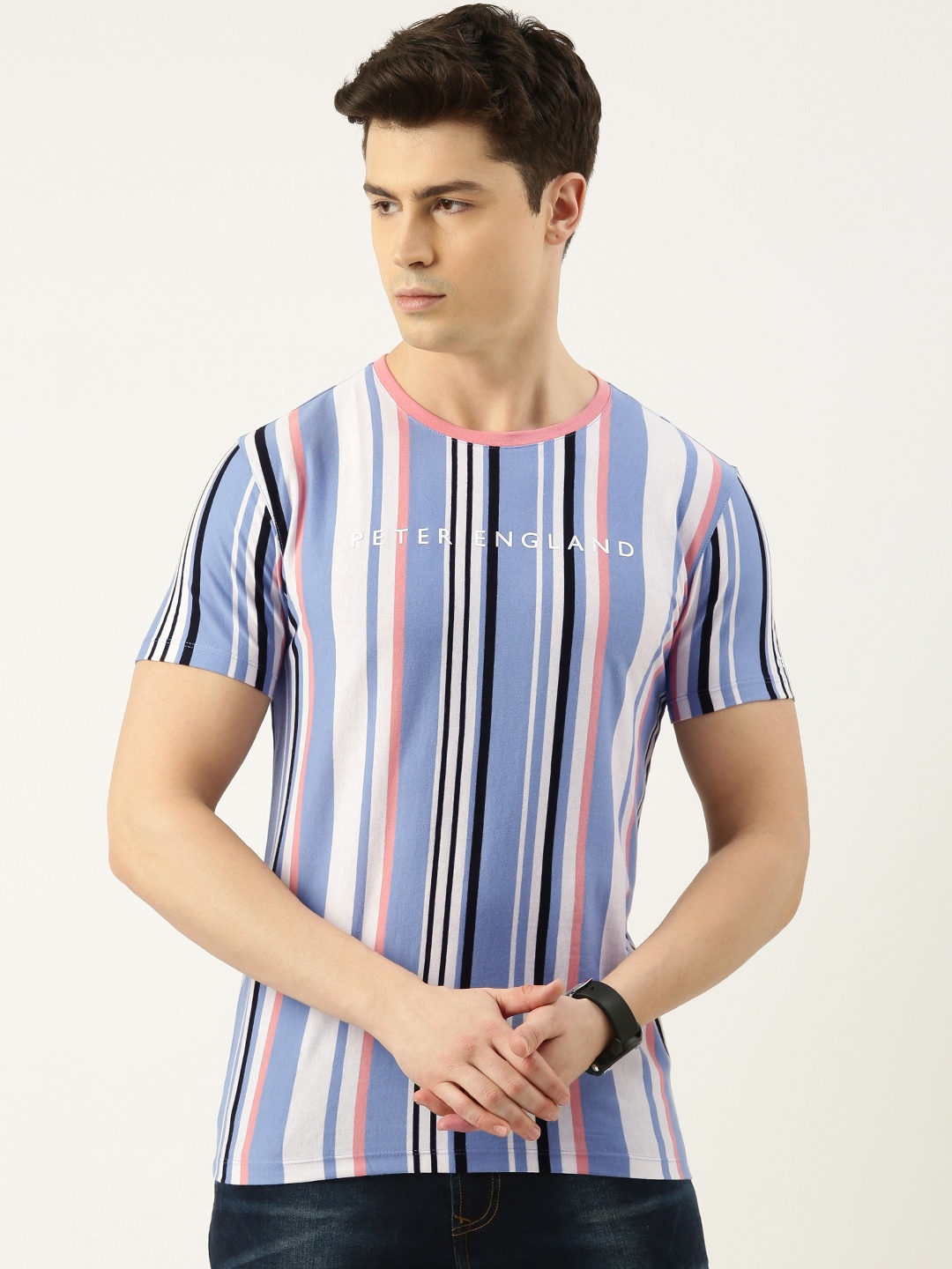 

Peter England Casuals Men Striped Slim Fit T-shirt, White