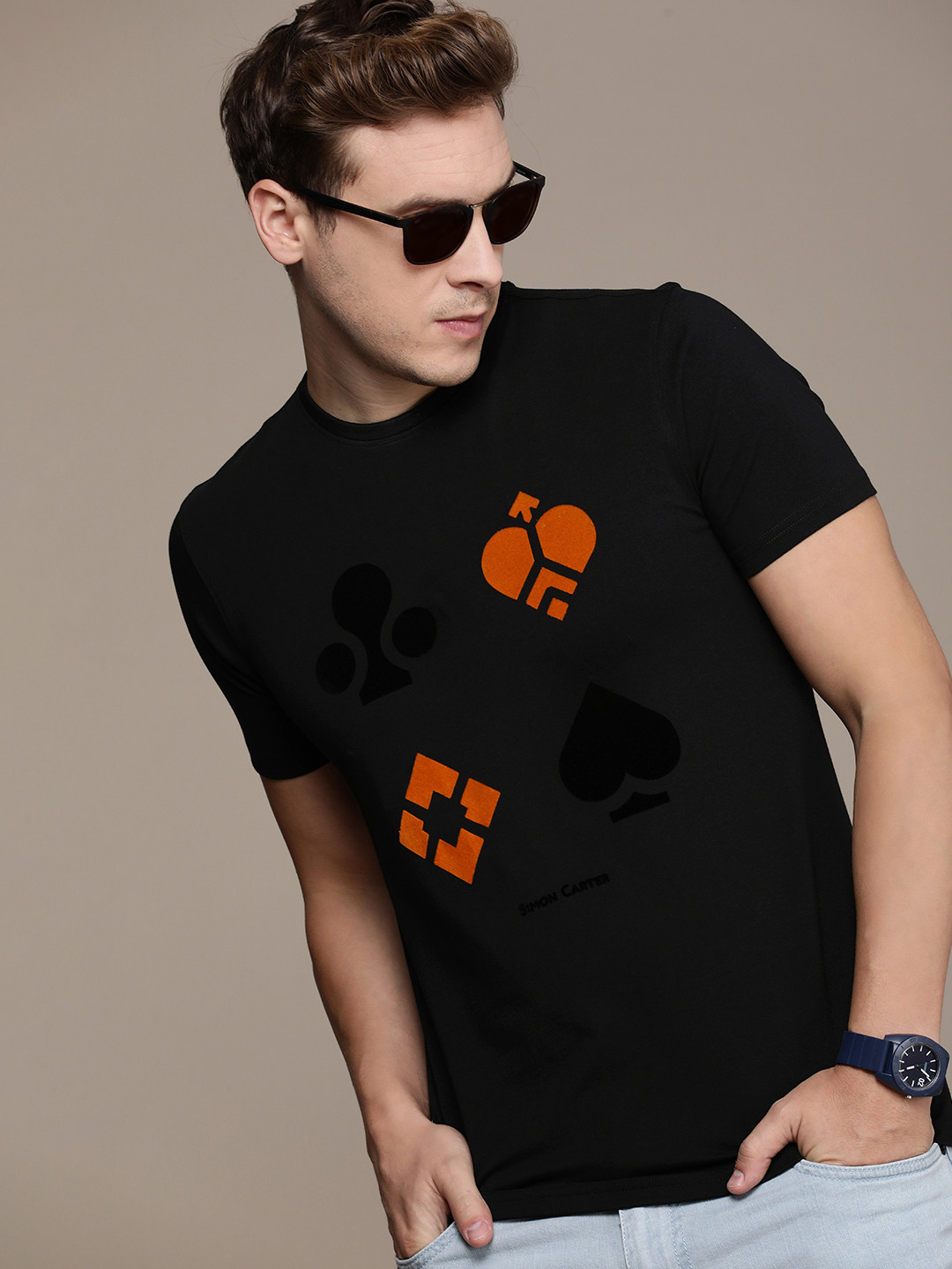 

SIMON CARTER LONDON Men Printed Slim Fit T-shirt, Black