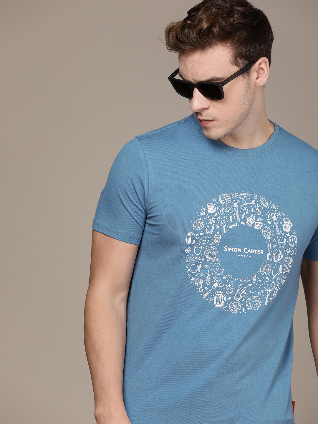 

SIMON CARTER LONDON Men Printed Slim Fit T-shirt, Blue