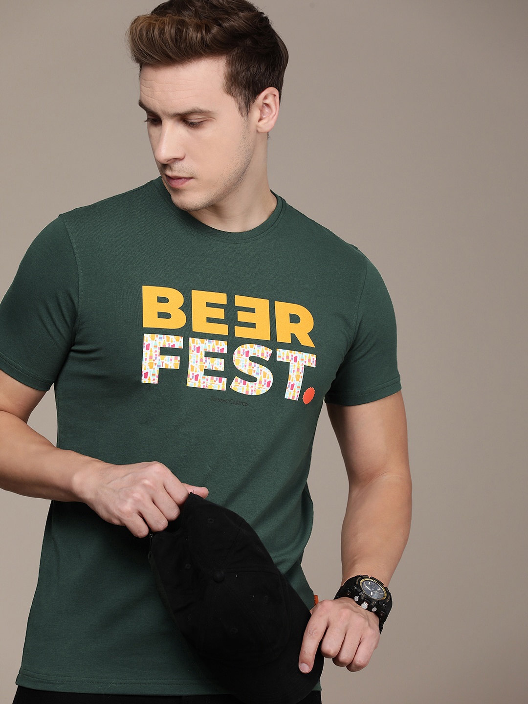 

SIMON CARTER LONDON Men Typography Printed Slim Fit T-shirt, Green