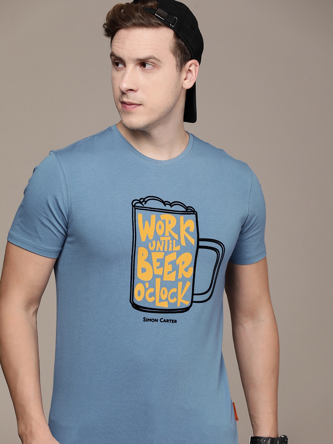 

SIMON CARTER LONDON Men Graphic Printed Slim Fit T-shirt, Blue
