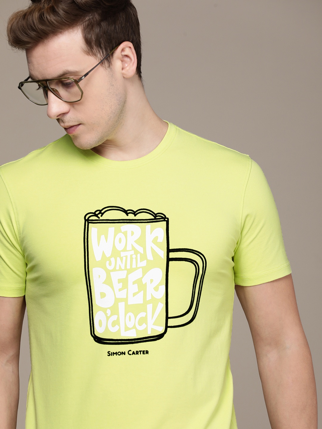 

SIMON CARTER LONDON Men Graphic Printed Slim Fit T-shirt, Yellow