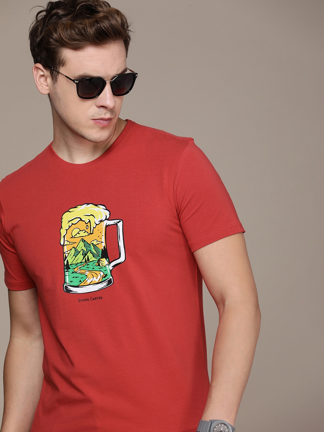 

SIMON CARTER LONDON Men Printed Slim Fit T-shirt, Red