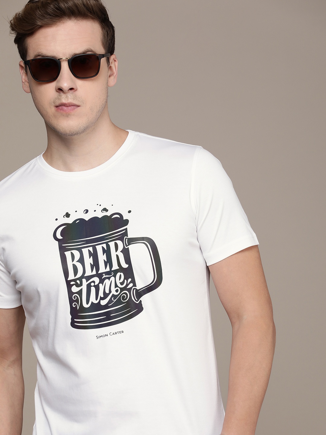 

SIMON CARTER LONDON Men Graphic Printed Pure Cotton Slim Fit T-shirt, White