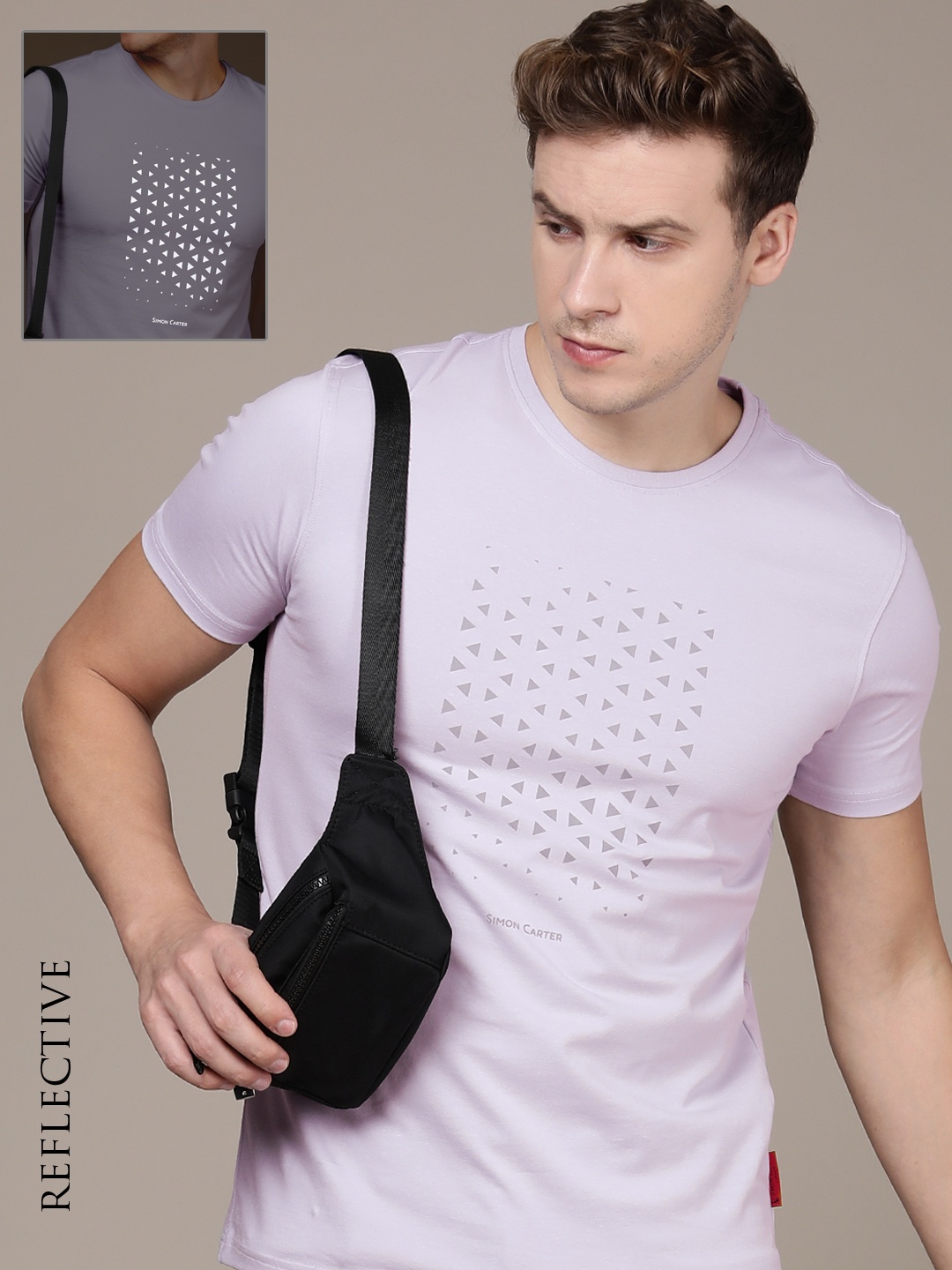 

SIMON CARTER LONDON Men Printed Reflective Slim Fit T-shirt, Purple