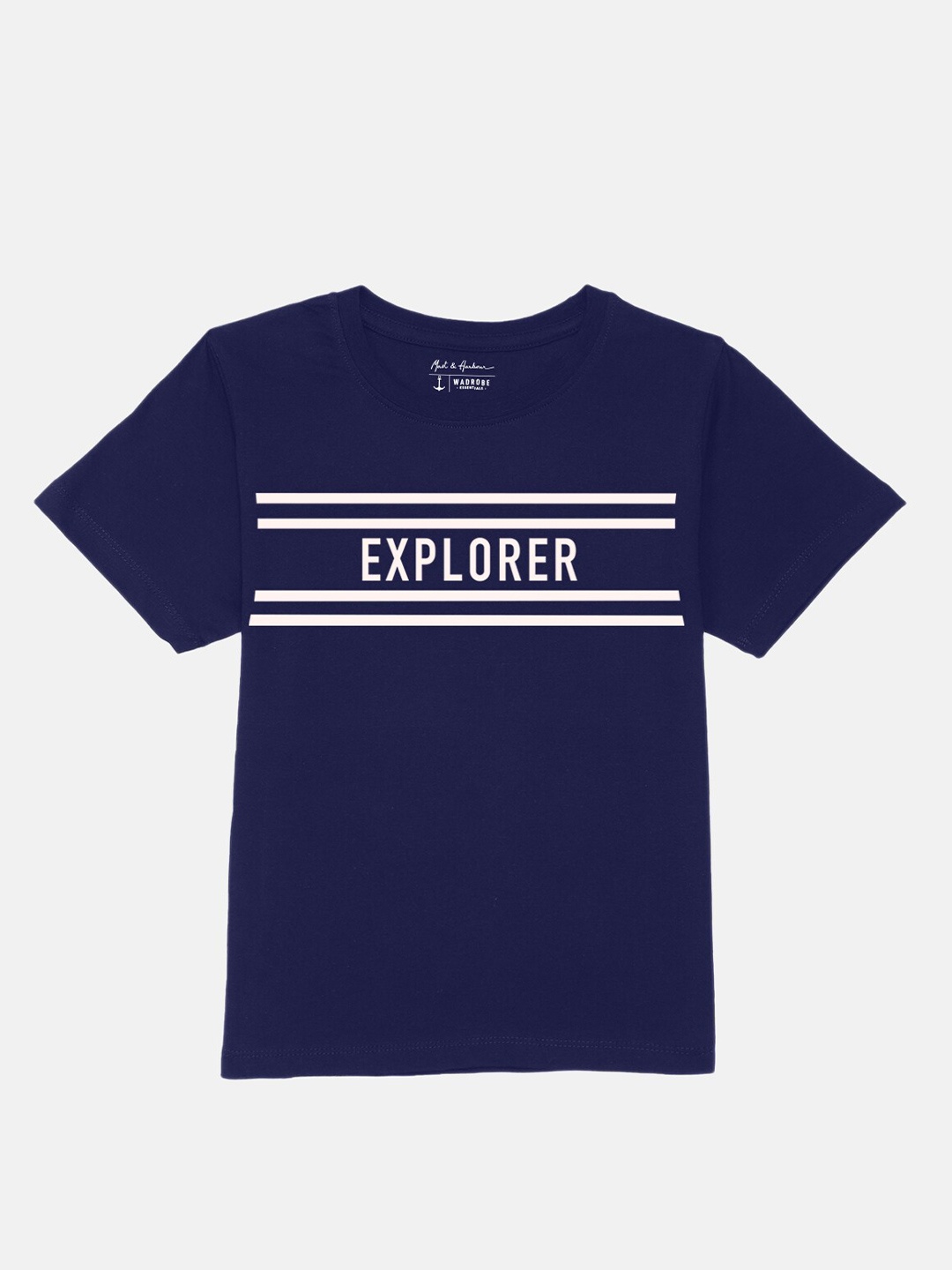 

M&H Juniors Boys Navy Blue Typography Printed Pure Cotton T-Shirt