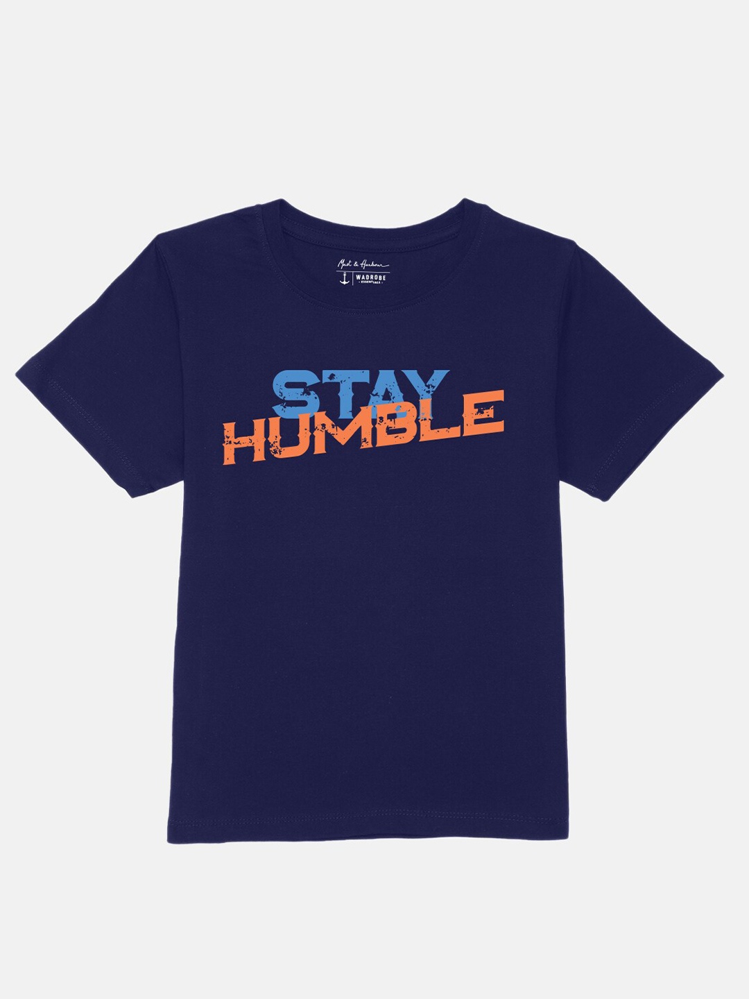 

M&H Juniors Boys Navy Blue Typography Printed Cotton T-shirt
