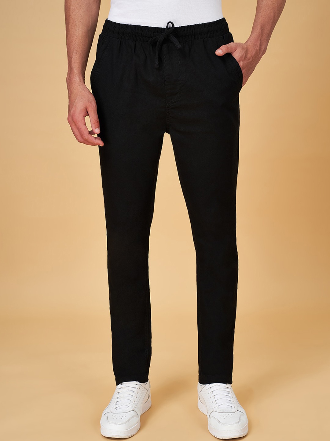 

Urban Ranger by pantaloons Men Slim Fit Cotton Trousers, Black