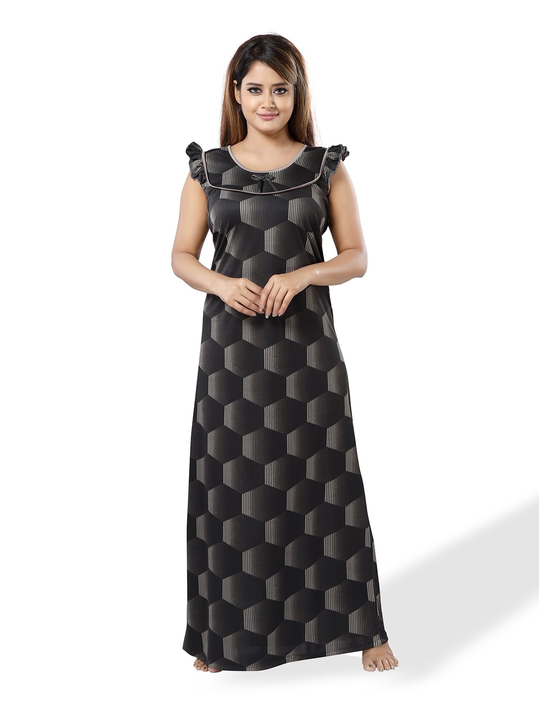 

SHOPPING STATION Geometric Printed Satin Maxi Nightdress, Black