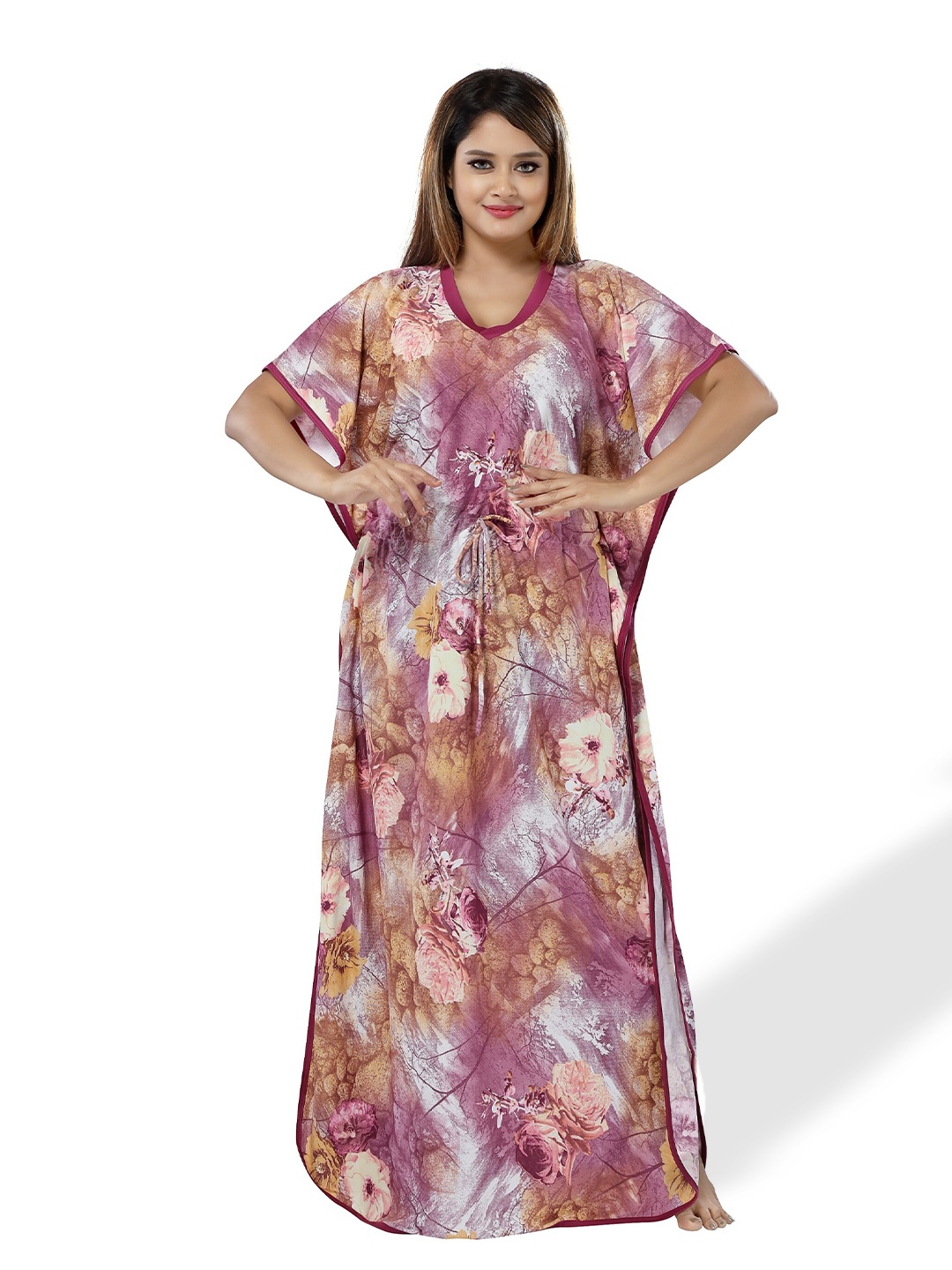

SHOPPING STATION Floral Printed Satin Kaftan Maxi Nightdress, Purple