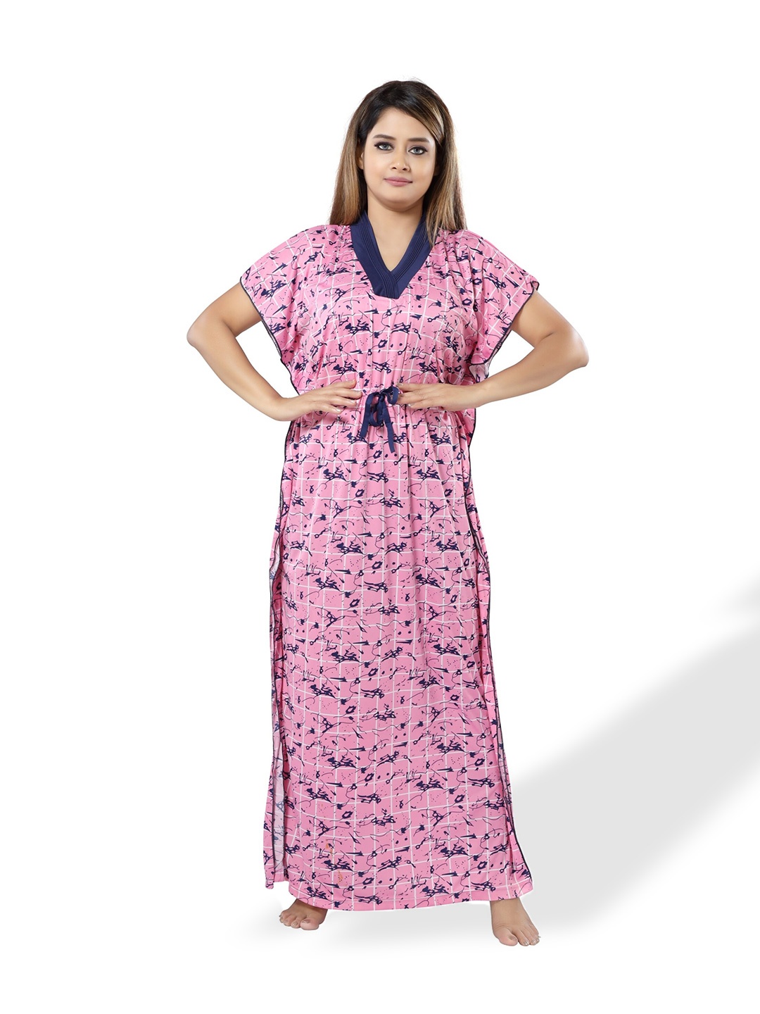 

SHOPPING STATION Abstract Printed Satin Maxi Kaftan Nightdress, Pink