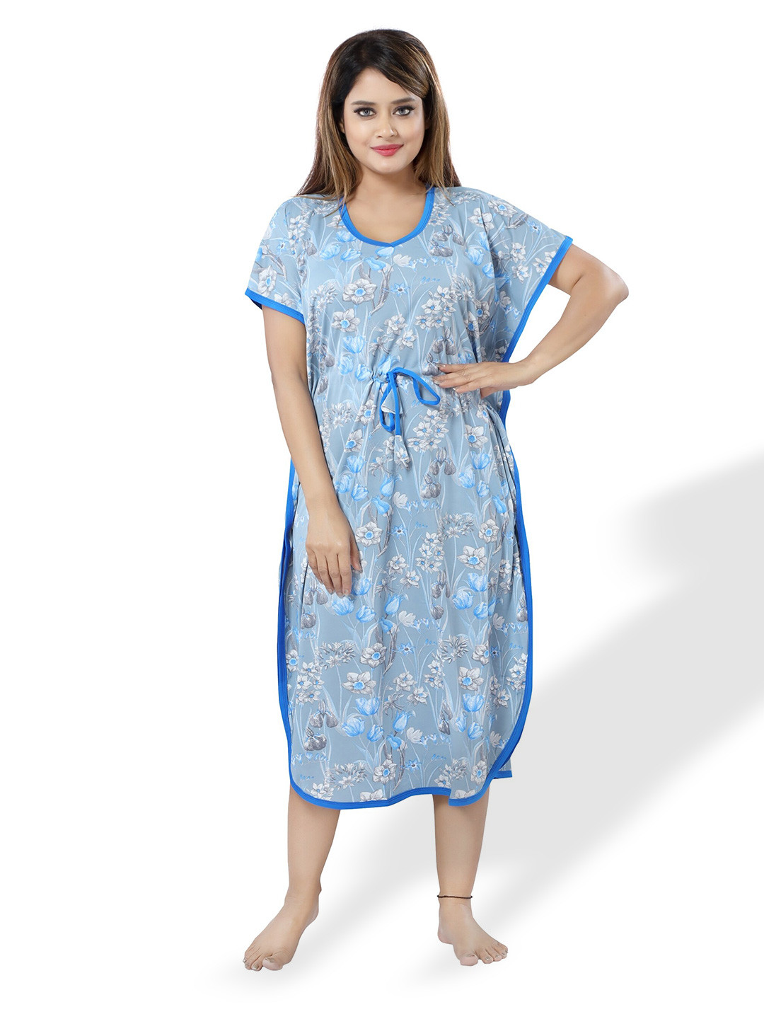 

SHOPPING STATION Floral Printed Satin Kaftan Midi Nightdress, Blue