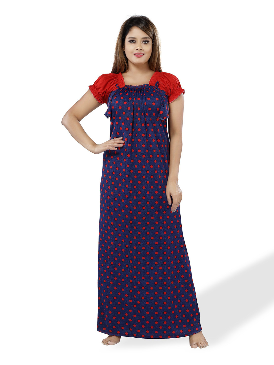 

SHOPPING STATION Polka Dots Printed Satin Maxi Nightdress, Red