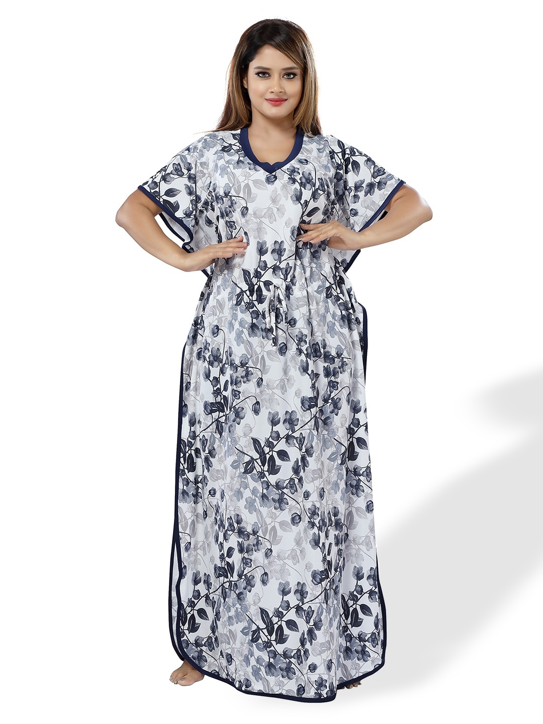 

SHOPPING STATION Floral Printed Satin Kaftan Maxi Nightdress, White