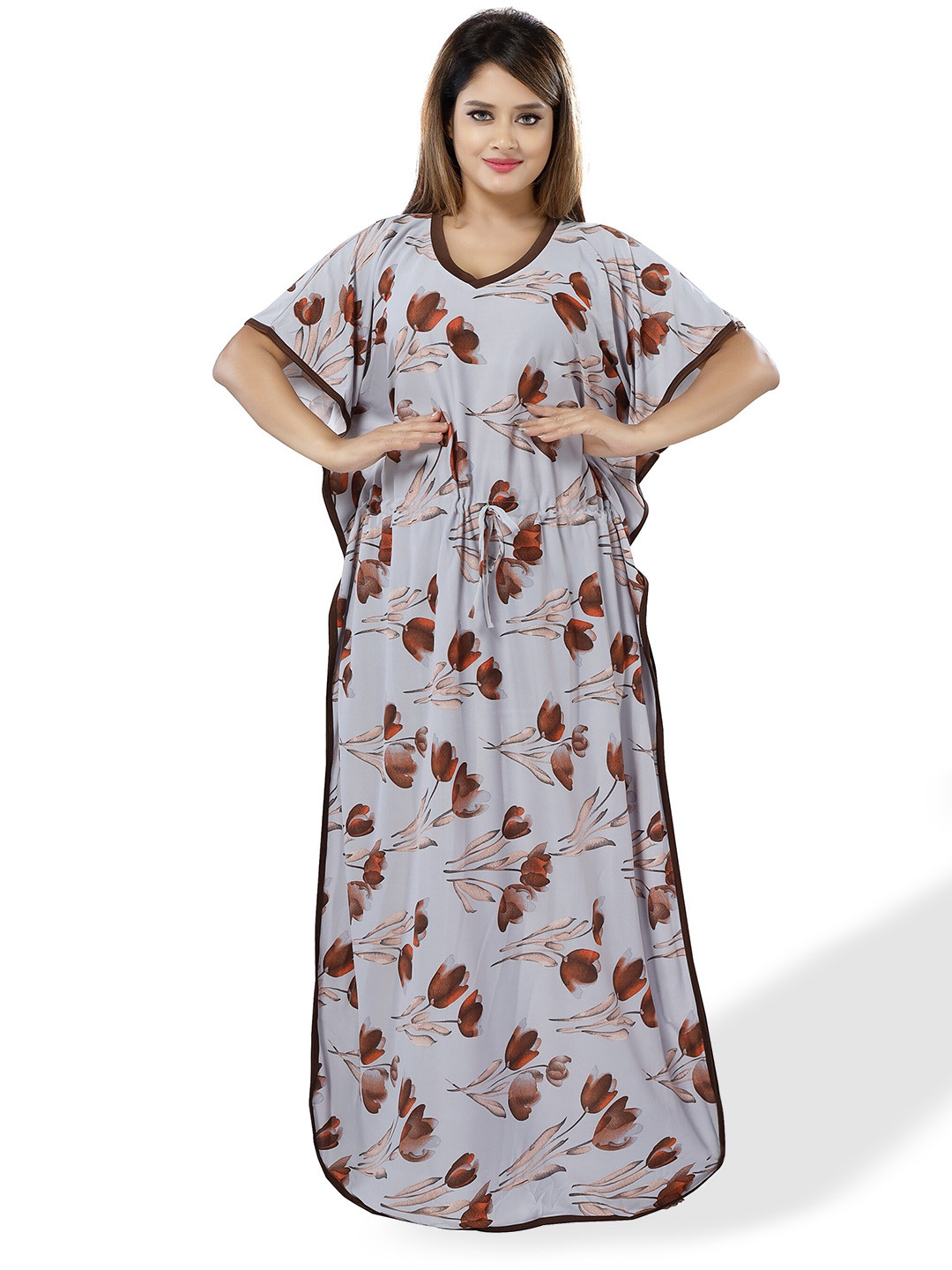 

SHOPPING STATION Abstract Printed Satin Maxi Kaftan Nightdress, Grey