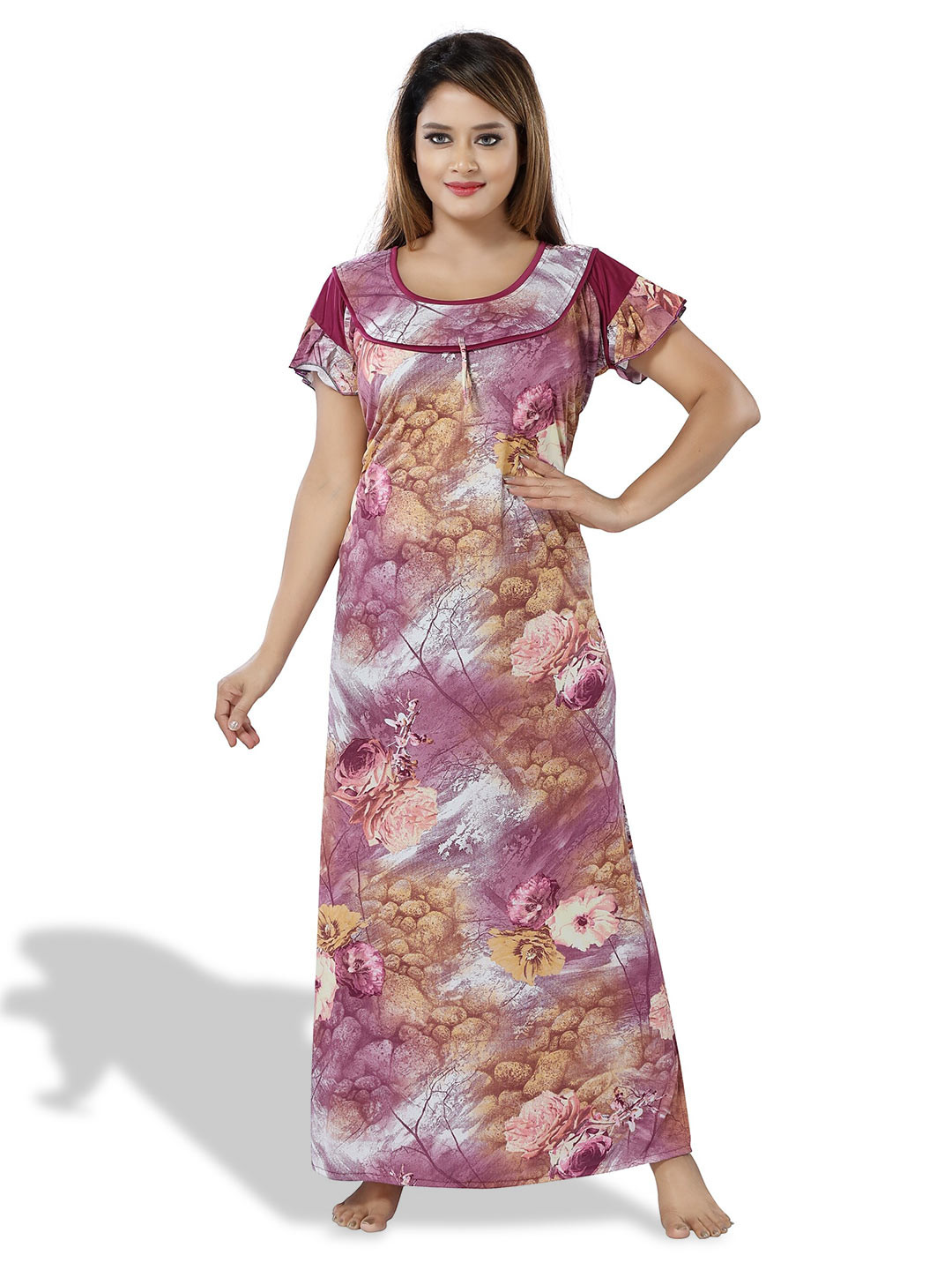 

SHOPPING STATION Floral Printed Satin Maxi Nightdress, Brown