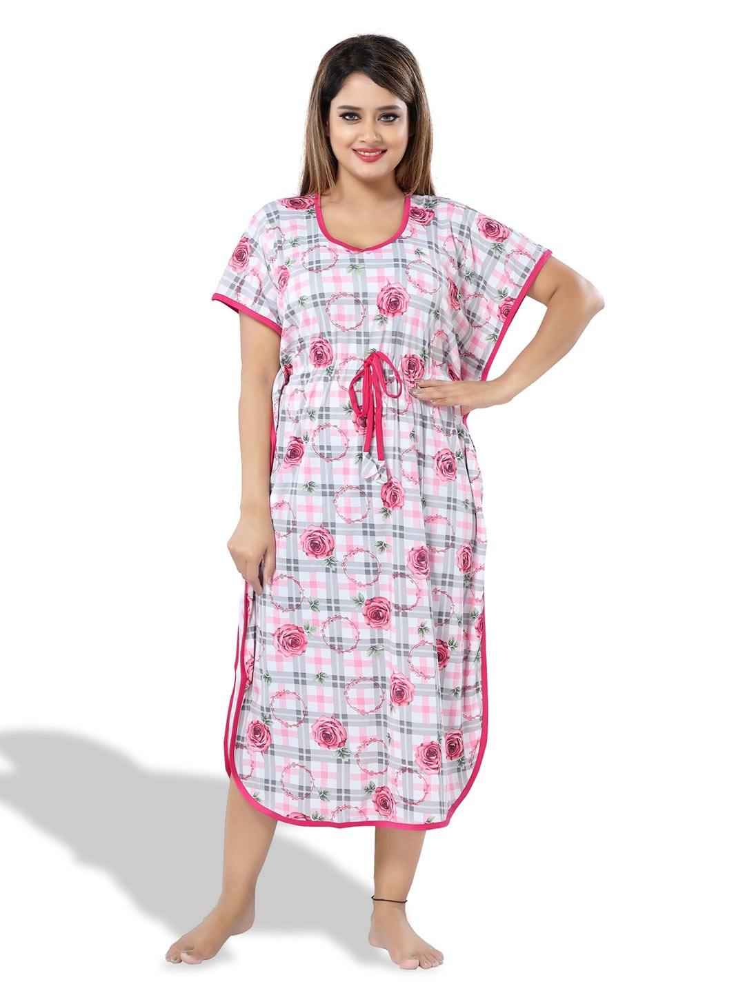 

SHOPPING STATION Floral Printed Satin Midi Nightdress, Pink