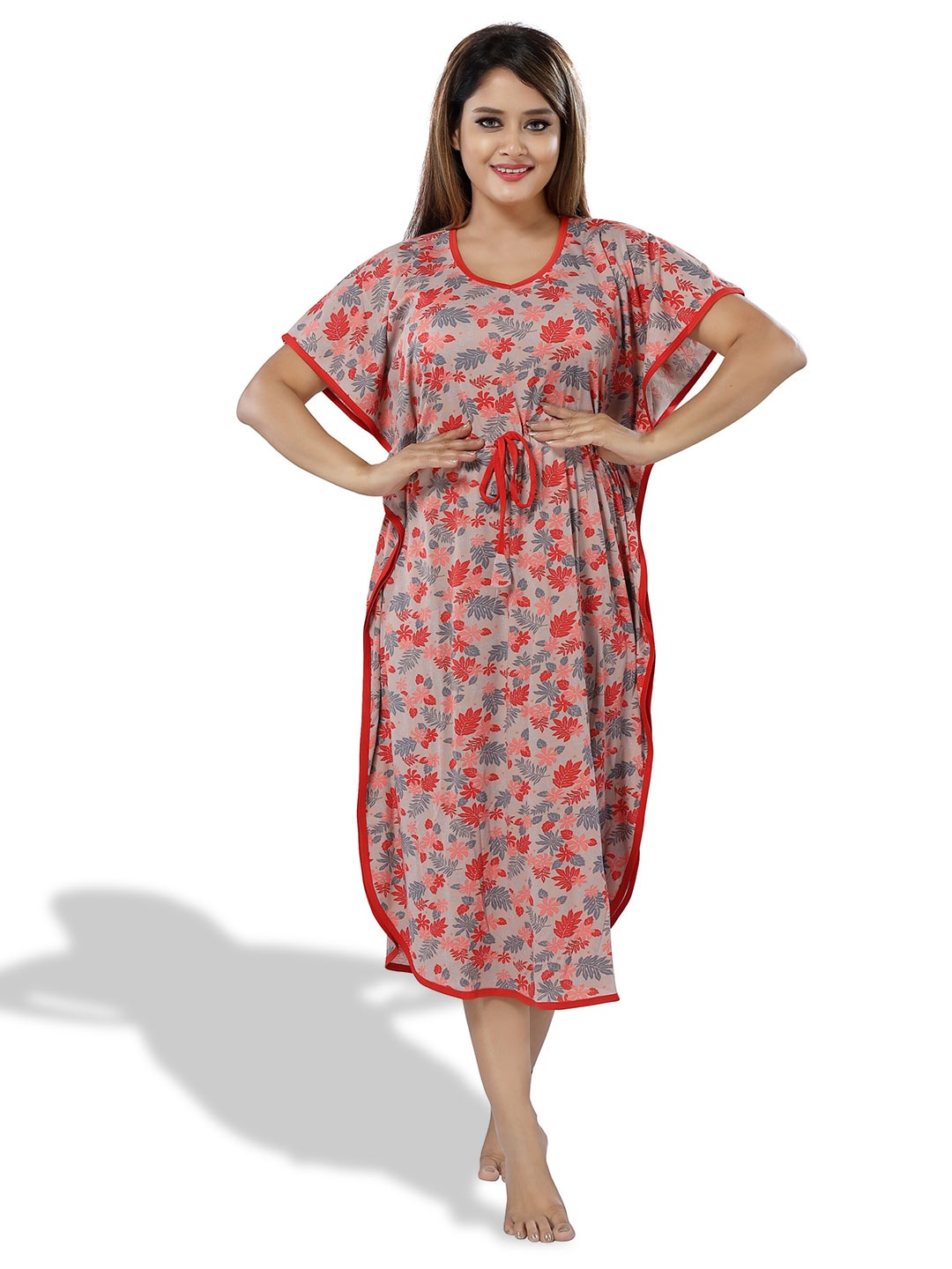 

SHOPPING STATION Floral Printed Satin Kaftan Nightdress, Red