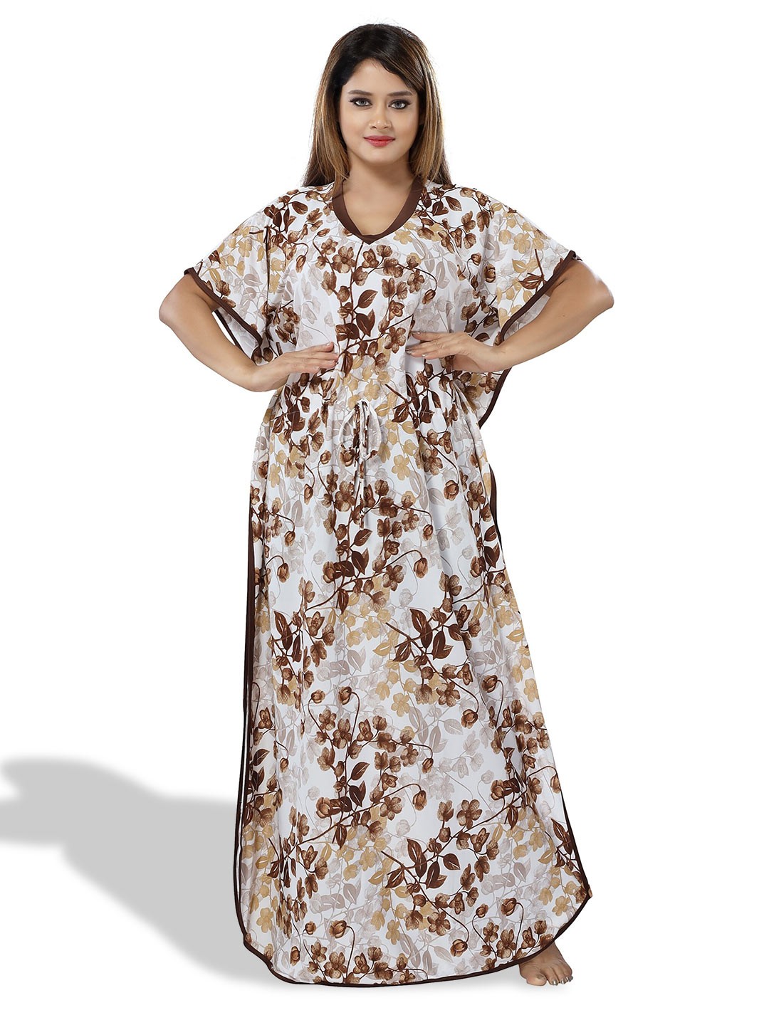 

SHOPPING STATION Floral Printed Satin Maxi Kaftan Nightdress, Off white