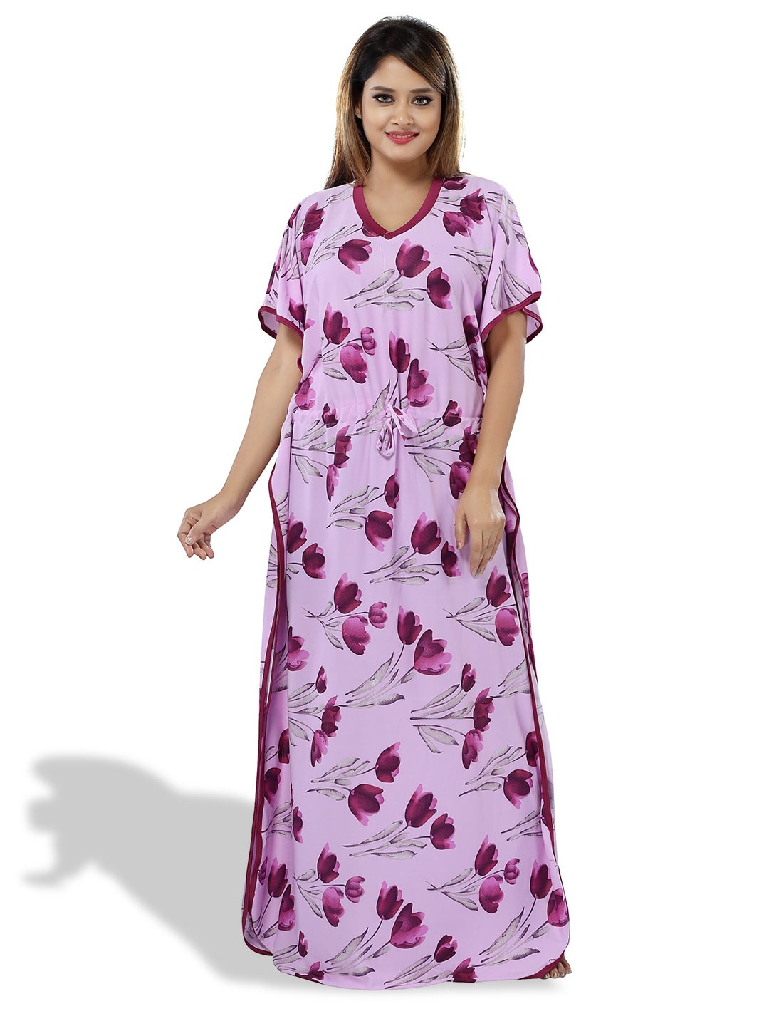 

SHOPPING STATION Floral Printed Satin Kaftan Maxi Nightdress, Pink
