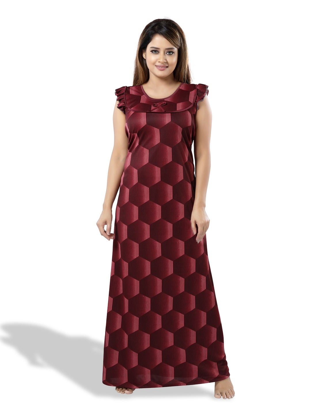 

SHOPPING STATION Geometric Printed Satin Maxi Nightdress, Maroon