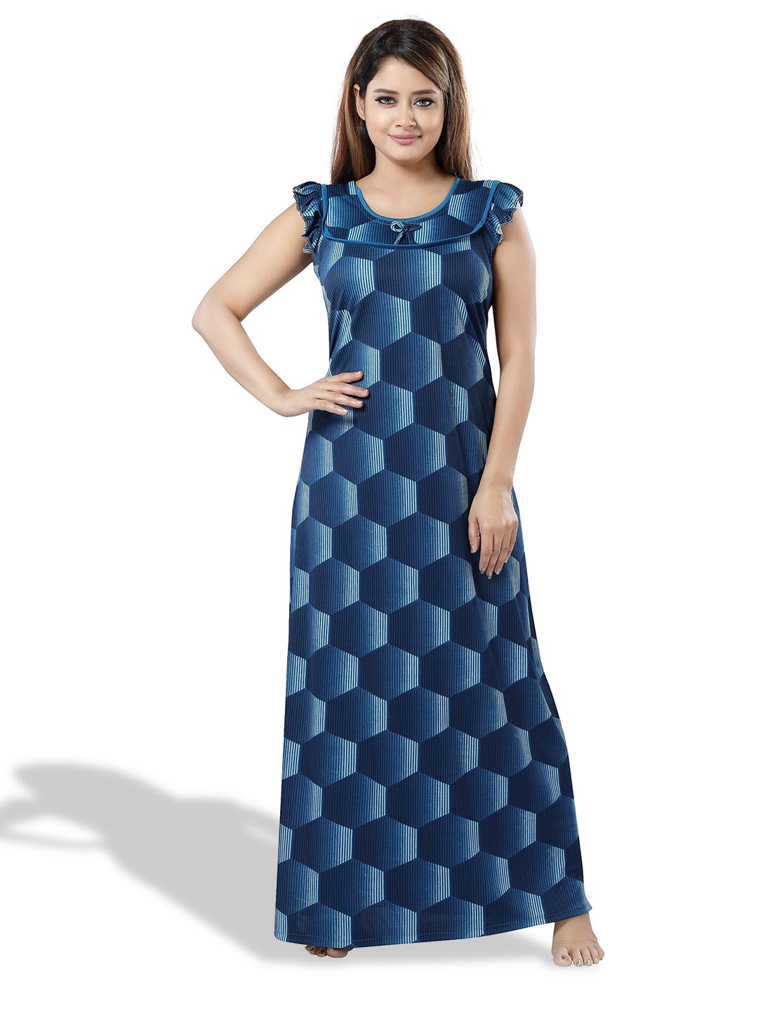 

SHOPPING STATION Geometric Printed Satin Maxi Nightdress, Blue