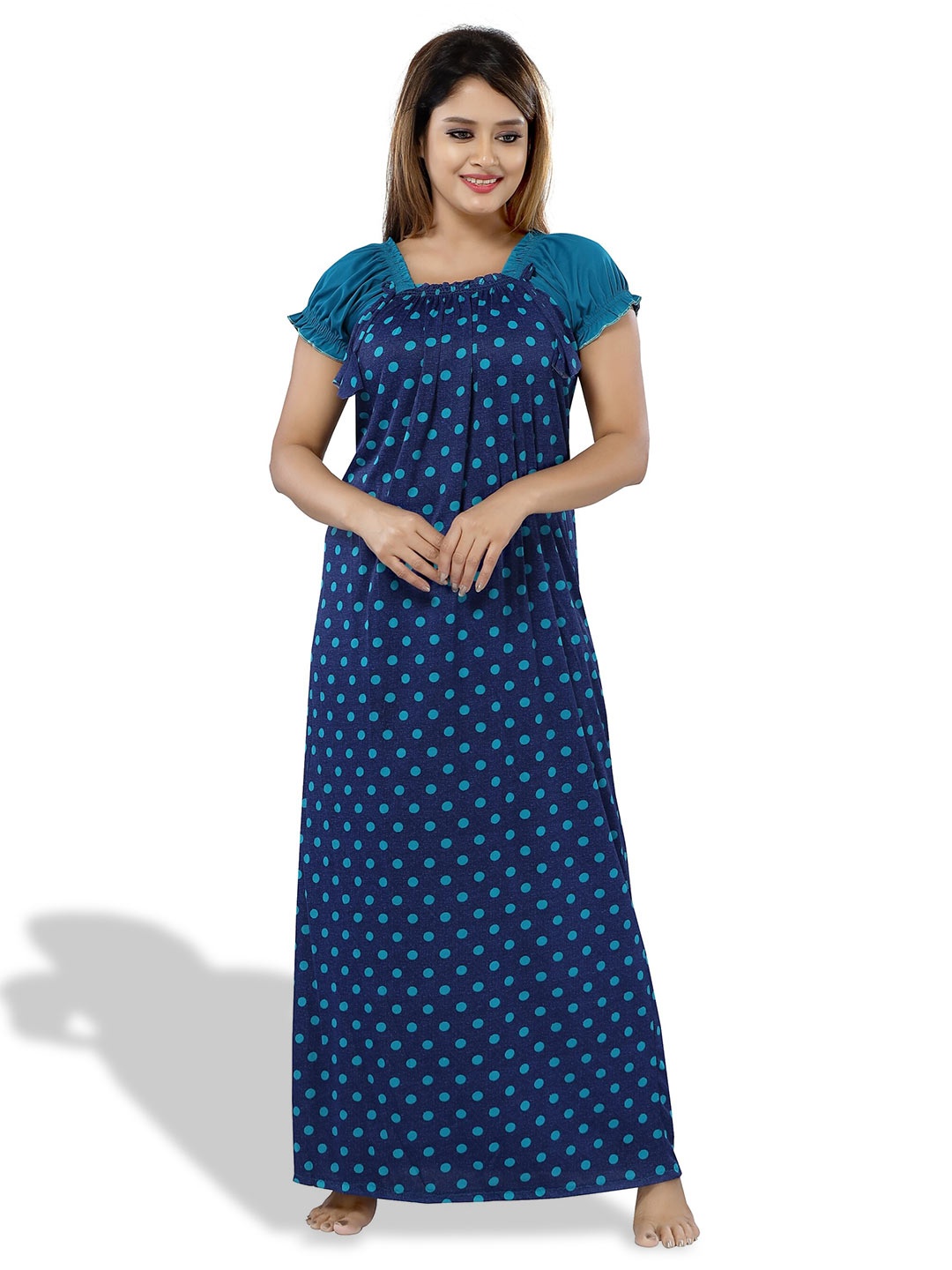 

SHOPPING STATION Polka Dots Printed Satin Maxi Nightdress, Blue