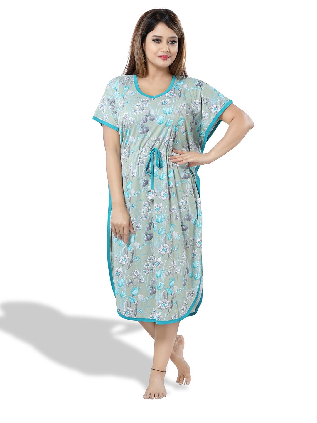 

SHOPPING STATION Floral Printed Satin Kaftan Nightdress, Blue