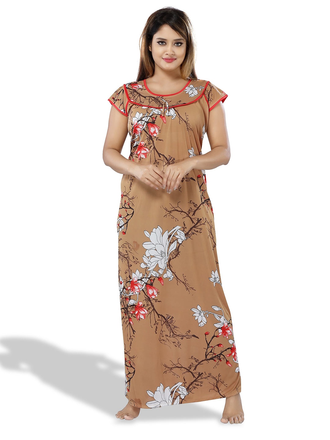 

SHOPPING STATION Floral Printed Satin Maxi Nightdress, Brown