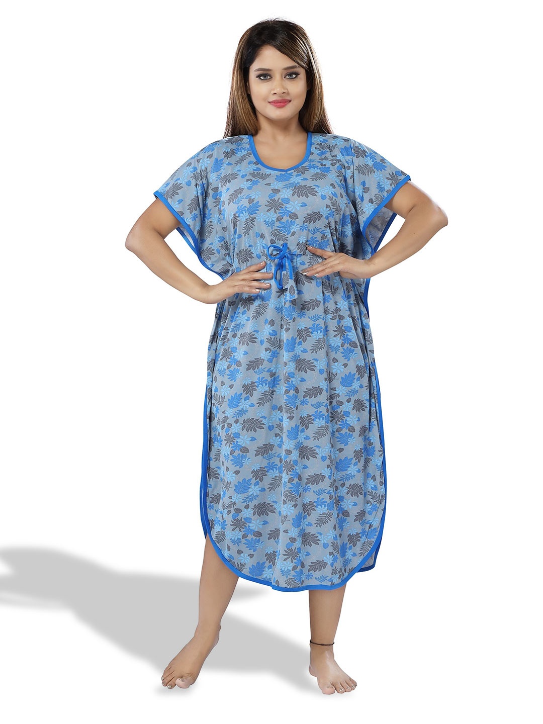 

SHOPPING STATION Floral Printed Satin Kaftan Nightdress, Blue