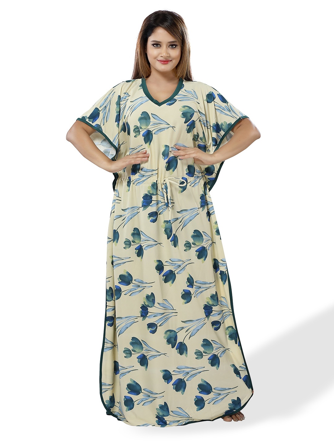 

SHOPPING STATION Floral Printed Satin Maxi Kaftan Nightdress, Green