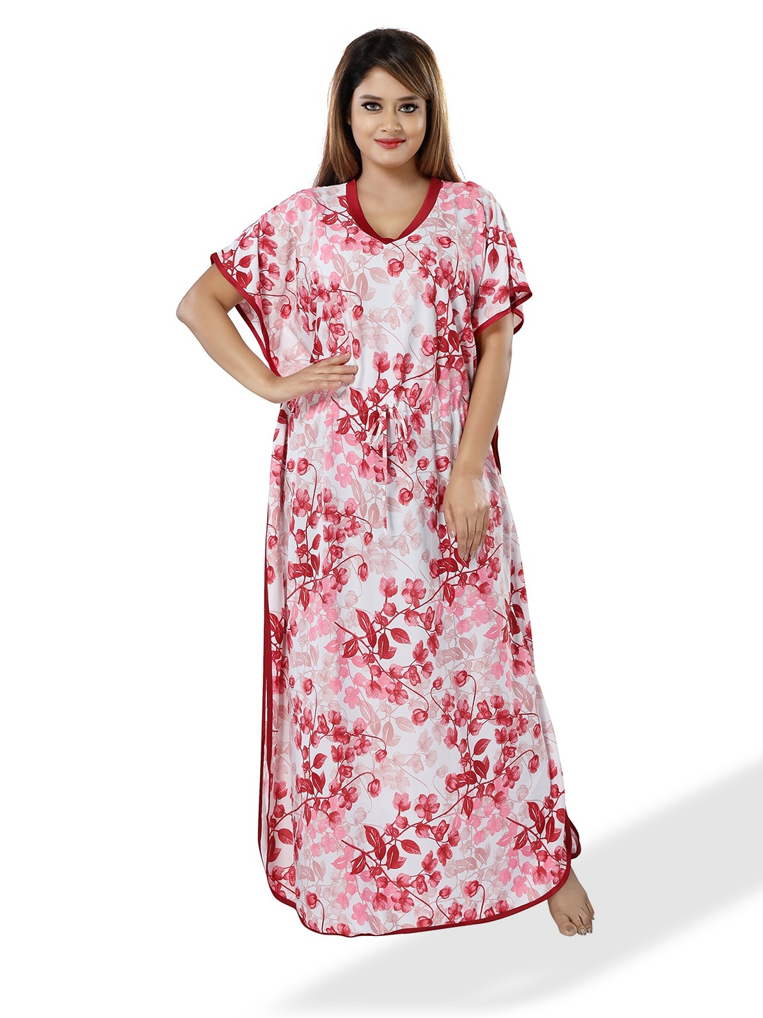 

SHOPPING STATION Floral Printed Satin Maxi Kaftan Nightdress, White