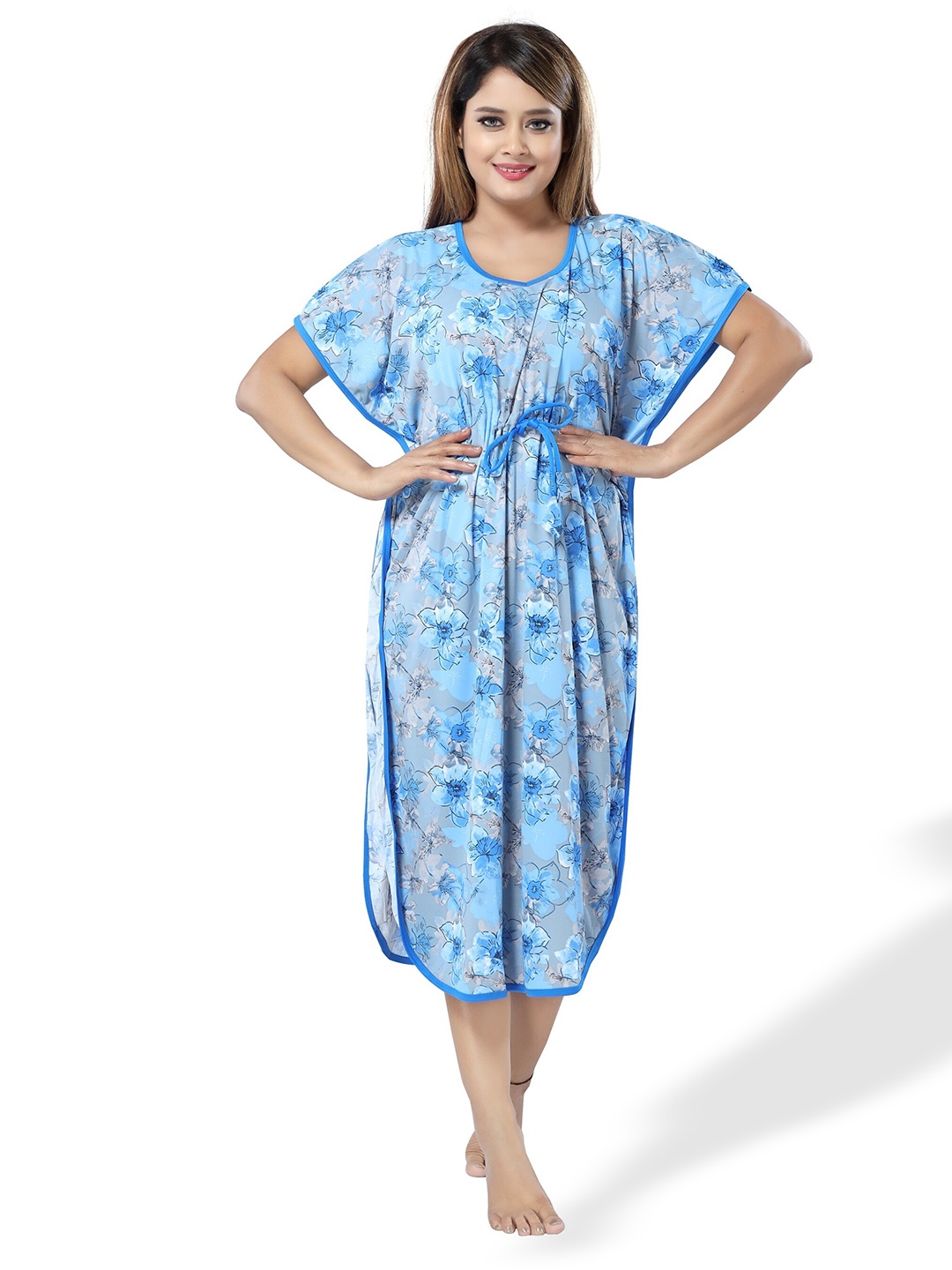 

SHOPPING STATION Floral Printed Satin Kaftan Midi Nightdress, Blue