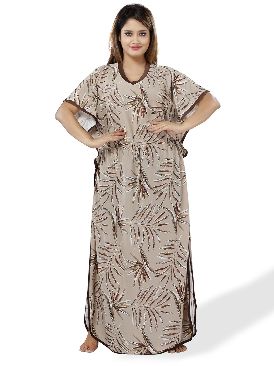 

SHOPPING STATION Tropical Printed Satin Maxi Kaftan Nightdress, Grey