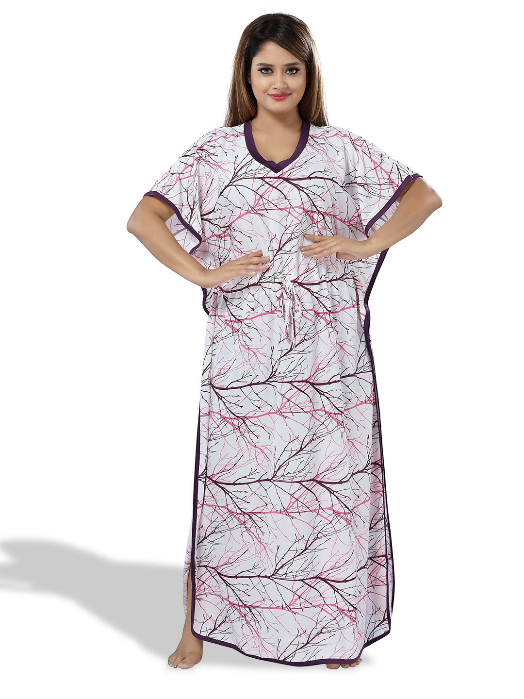 

SHOPPING STATION Floral Printed Satin Maxi Kaftan Nightdress, White