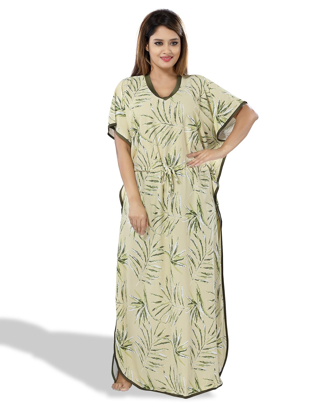 

SHOPPING STATION Floral Printed Satin Kaftan Maxi Nightdress, Green