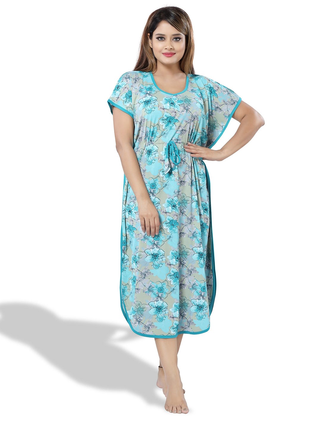 

SHOPPING STATION Floral Printed Satin Kaftan Midi Nightdress, Blue